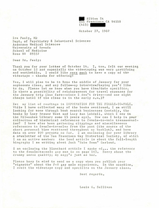 Correspondence from Lou Sullivan to Ira Pauly (October 27, 1987)