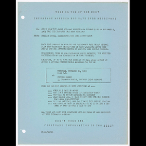 Memorandum from Freedom House, Washington Park Area Coordinator to every property owner who was notified on October 8 or on November 8, 1963 that his property had been acquired about meeting on November 21, 1963