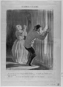 - Ah! mon dieu, on a mis le feu à la maison du voisin!..... ne regarde pas, Théodore, ça te ferait trop de mal!..... - Mais non..... c'est lui qui vient d'illuminer sa fenêtre avec trois lampions!....