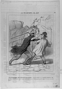 Philantrope Anglais dans l'exercice de son sacerdoce. -Comme membre de la société protectrice des animaux, il défend qu'on injurie aucun quadrupède et ne se fait pas scrupule de casser les reins à un simple bipède.