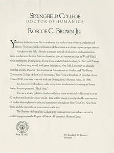 Roscoe Brown's honorary degree statement (May 24, 1992)