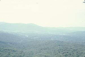 Aerial oblique view southeast down Birch Brook (center) across Plains of Abraham (at left) and Petersburg Road on right 2 Sept 1971.