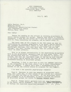 Letter from Judi Chamberlin to LeRoy Spaniol