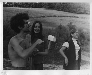 Marshall Bloom, Verandah Porche, and Ellen Snyder, standing near the mailbox, Montague Farm Commune