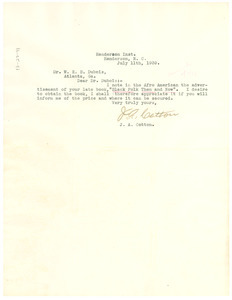 Letter from J. A. Cotton to W. E. B. Du Bois