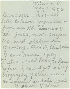 Letter from Veda Brown to W. E. B. Du Bois