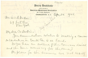 Letter from B. F. Cox to W. E. B. Du Bois
