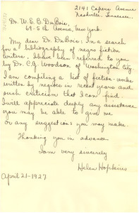 Letter from Helen Hopkins to W. E. B. Du Bois