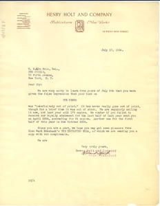 Letter from Henry Holt and Company to W. E. B. Du Bois