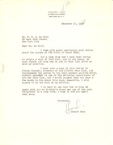 Letter from Howard Fast to W. E. B. Du Bois