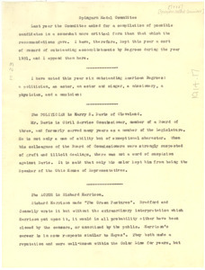 Memorandum from W. E. B. Du Bois to NAACP Spingarn Medal Committee