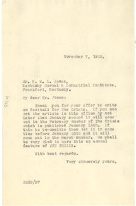 Letter from W. E. B. Du Bois to P. W. L. Jones