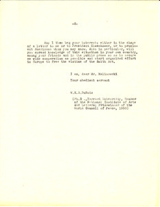 Letter from W. E. B. Du Bois to Bronislaw Malinowski
