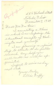 Letter from Lillian Duffy to W. E. B. Du Bois