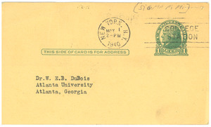 Postcard from Sigma Pi Phi Zeta Boulé to W. E. B. Du Bois