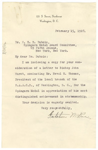 Letter from Gretchen McRae to W. E. B. Du Bois