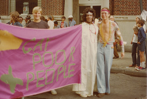 Marsha P. Johnson Holding a Banner at the Christopher Street Liberation Day Parade, 1975