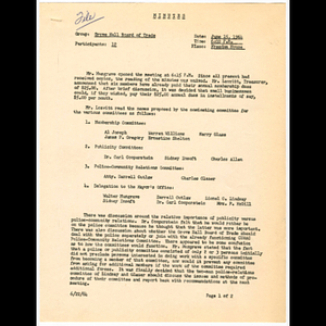 Minutes from Grove Hall Board of Trade meeting held June 15, 1964