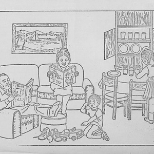 Illustration depicting a family at home