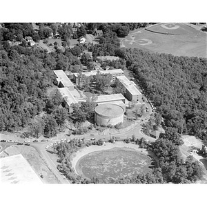 Brandeis University campus building and water tank, Waltham, MA