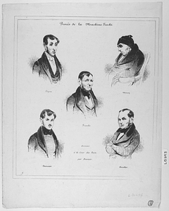 Procès de la machine Fieschi Pepin - Morey - Fieschi - Boireau - Bescher. Dessinés à la Cour des Pairs, par Daumier.