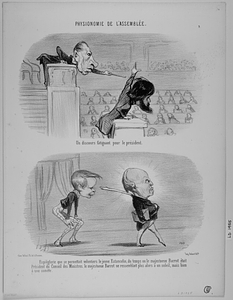 Un discours fatiguant pour le président. Espièglerie que se permettait volontiers le jeune Estancelin, du temps ou le majestueux Barrot était Président du Conseil des Ministres, le majestueux Barrot ne ressemblait plus alors à un soleil, mais bien à une comète.