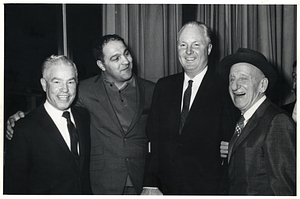 Unidentified man, boxer Rocky Marciano, Mayor John F. Collins, and singer Jimmy Durante