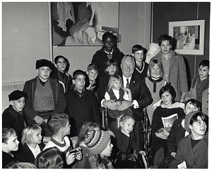 Unidentified children and Mayor John F. Collins