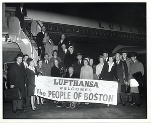 Mayor John F. Collins with members of a Lufthansa flight crew