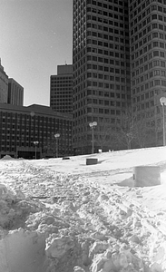 Snow piles in Boston City Hall Plaza