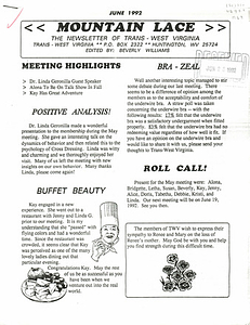 Mountain Lace: The Newsletter of Trans - West Virginia (June, 1992)