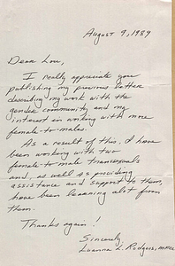 Correspondence from Louanna Rodgers to Lou Sullivan (August 9, 1989)
