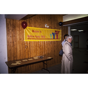 Sign welcoming visitors to Waltham Family YMCA