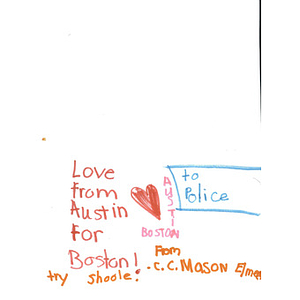 Letter to Boston from a student at at Leander ISD, Mason Elementary School (Cedar Park, Texas)