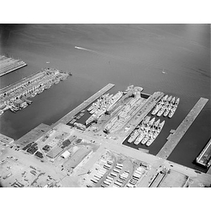 South Boston, Naval Annex area, various United States Navy Ships docked, Fish Pier, left, Boston, MA