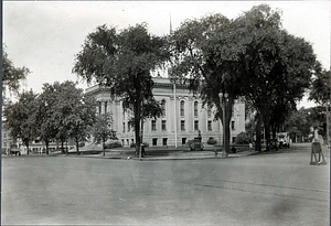 Public library, showing intersection of North Common and Franklin Streets, 1928