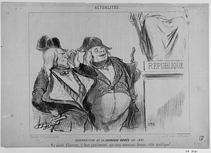 RÉAPPARITION DE LA JEUNESSE DORÉE EN 1851. - Ma paôle, il faut assolument que nous envesions demain cette épublique!....