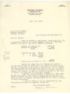 Letter from Gregory Hawkins to W. E. B. Du Bois