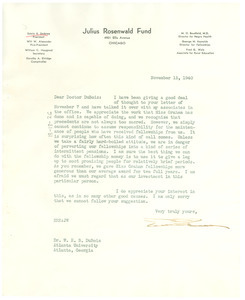 Letter from Julius Rosenwald Fund to W. E. B. Du Bois