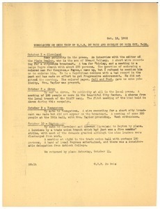 Memorandum on Ohio trip of W. E. B. Du Bois and Shirley Du Bois Oct. 7-10