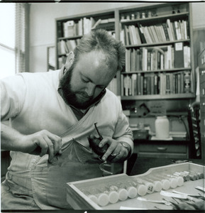 David J. Klingener at work with bat specimens