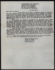 Letter from Ralph C. Wilson to Clara M. Langland
