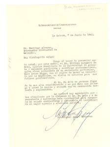 Letter from Miguel Angel Céspedes to Santiago Alvarez