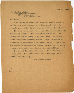 Letter from Laurence L Doggett to Charles A. Palmer (June 22, 1916)