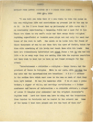 Extract from a letter by James S. Summers (June 6th, 1916)