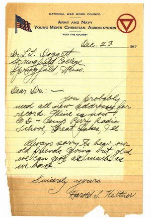 Letter from Harold S. Keltner to Laurence L. Doggett (December 23, 1917)