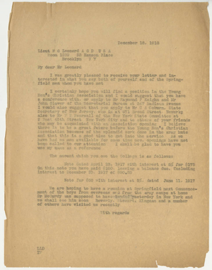 Letter from Laurence L. Doggett to Ralph G. Leonard (December 18, 1918)