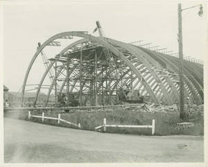 The removal of the beams of the Memorial Field House at the Sampson Naval Training Facility