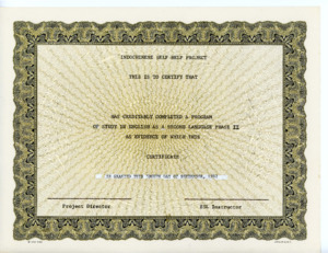 English as a Second Language Phase II completion certificate, 1982-09-08