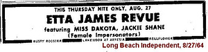 Etta James Revue featuring Miss Dakota, Jackie Shane (Female Impersonators)